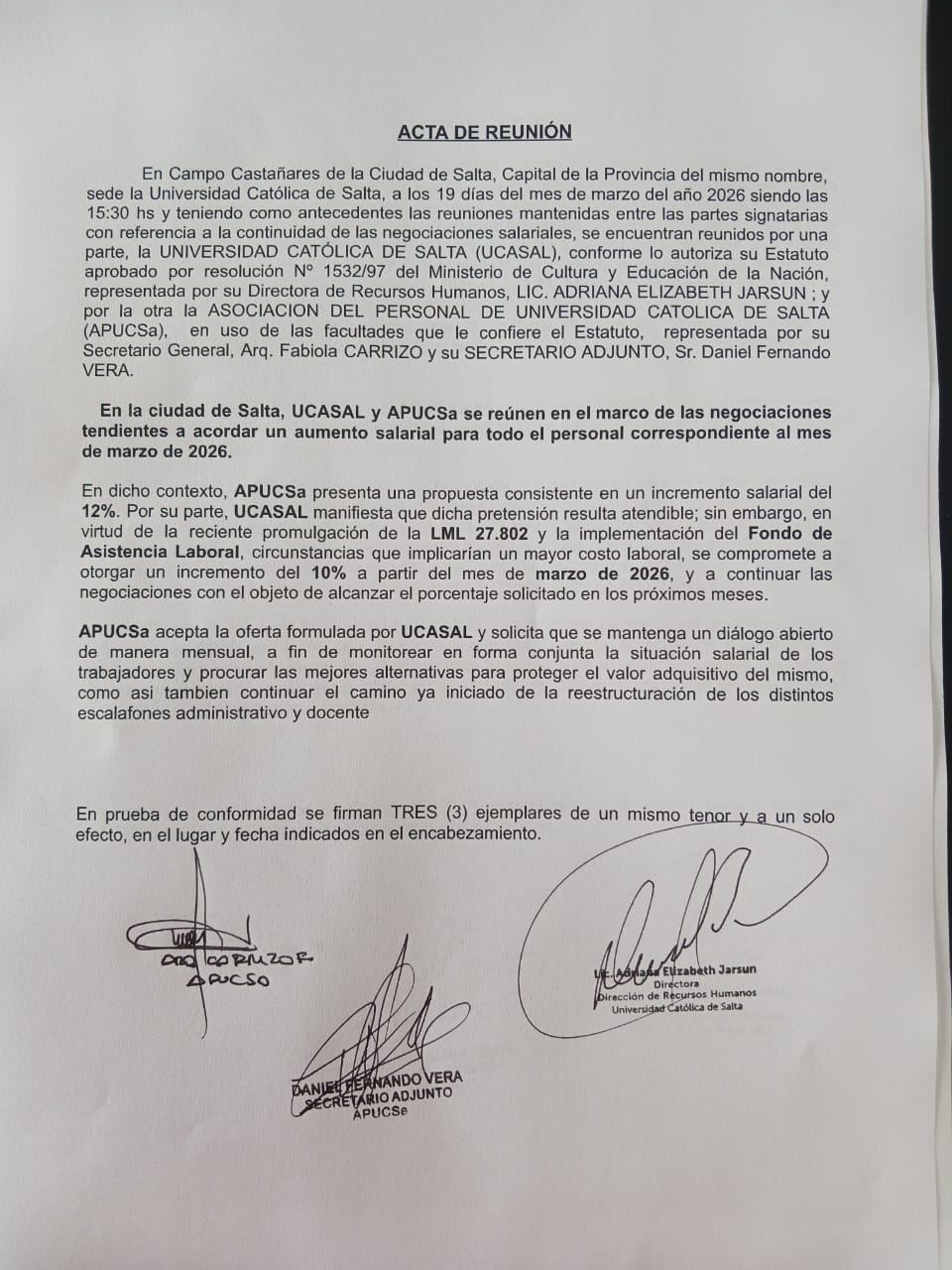 Acuerdo Salarial: Incremento marzo 2026